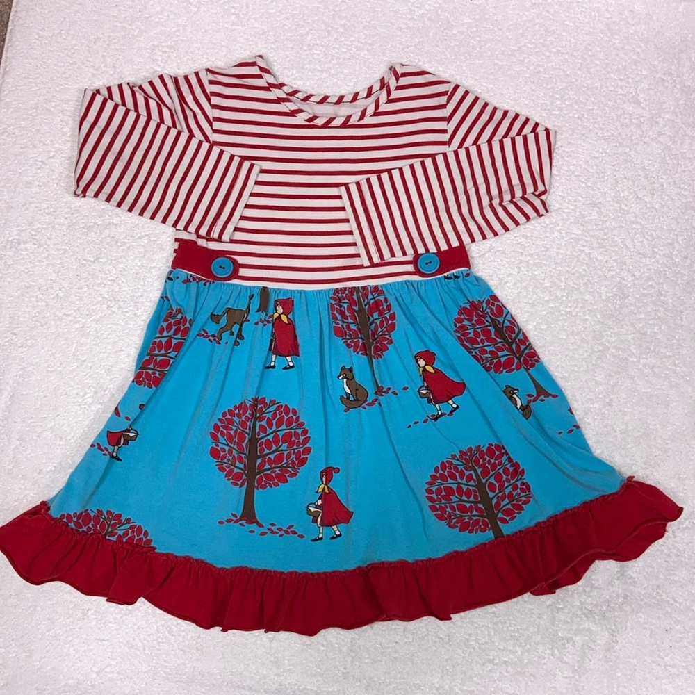 KELLY'S KIDS RED PRINT KNIT DRESS WITH LITTLE RED RIDING HOOD *SIZE 5/6
